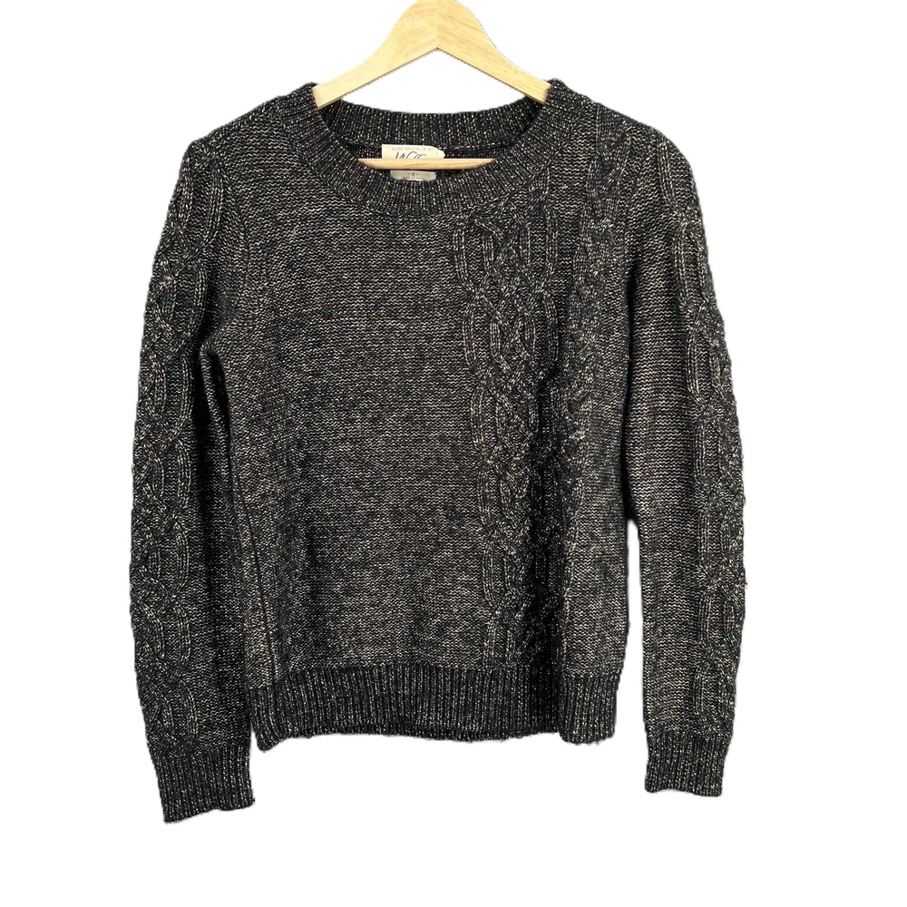 Wallace Black Gold Metallic Long Sleeve Shimmery Sweater Cable Knit Womens Small